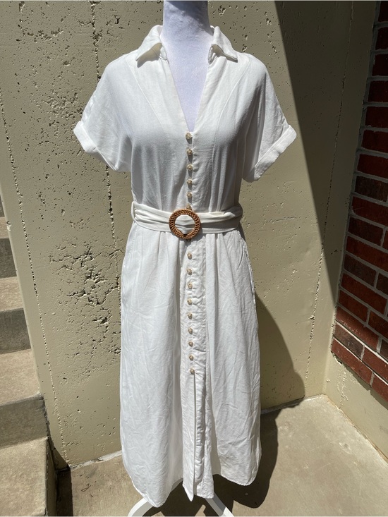 Dress Forum Dresses & Skirts - Dress Forum LA White Button-Front Linen Blend Belted Midi Dress Size Small